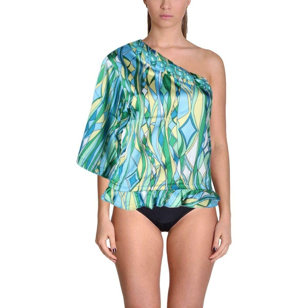 RACHEL LYM GREEN MULTI-COLOR ONE SHOULDER COVERUPS
